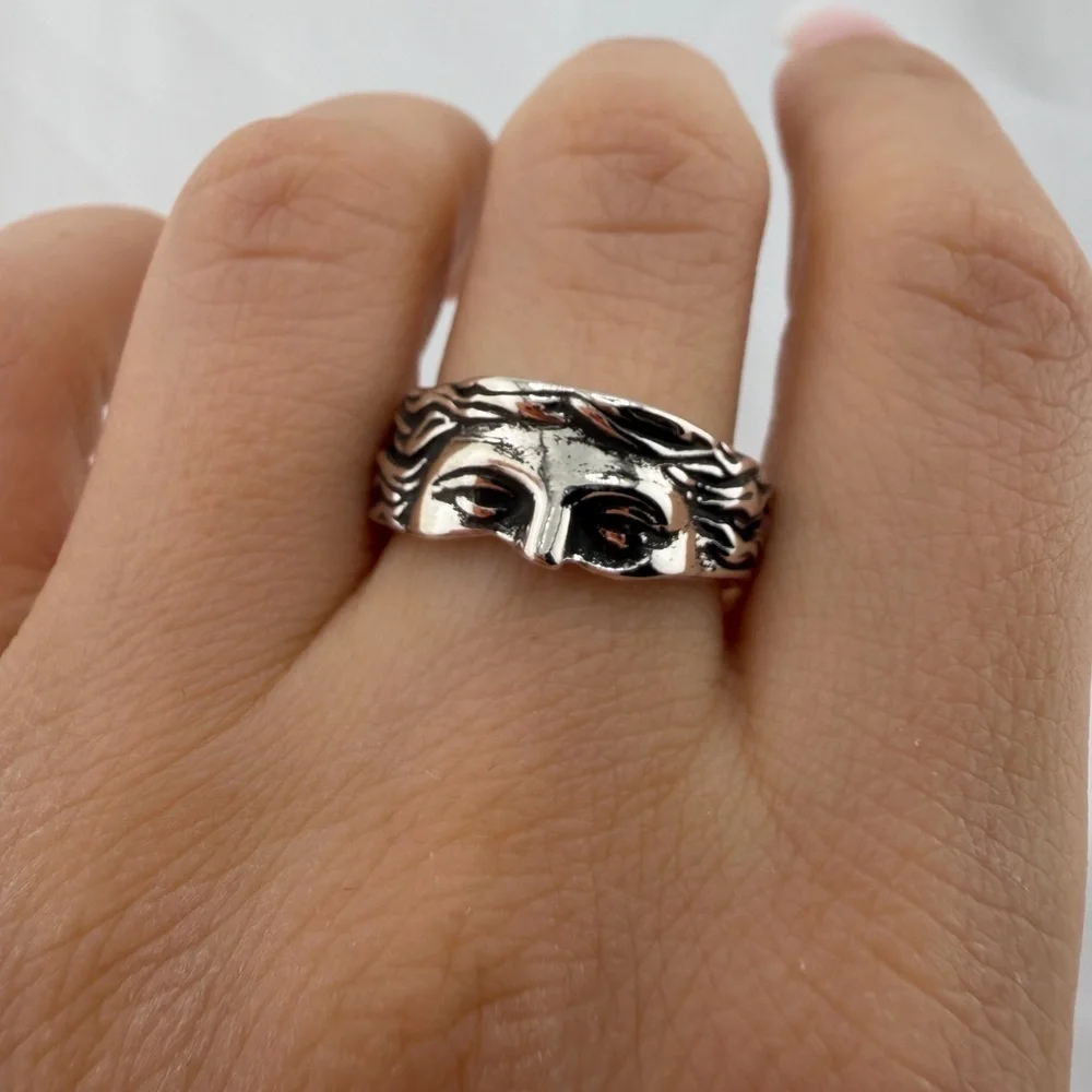 Silver Face Art Inspired Face Ring | Unique Sculptural Jewelry adjustable size